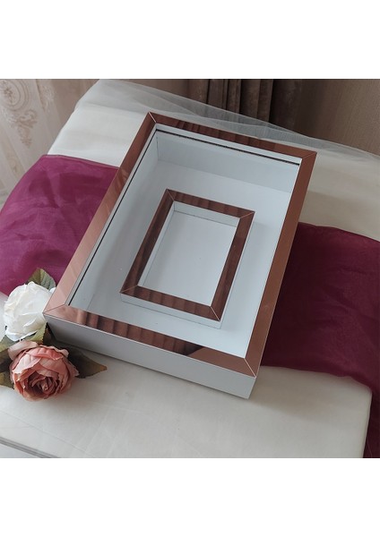 25X35 cm Fotoğraf Bölümlü Beyaz-Rose Yarı Pleksi Kaplamalı Derin Anı Çerçevesi! Gül Kutusu! Ledsiz Isimsiz