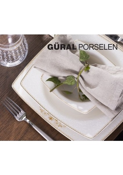 Güral Porselen Güral 9 Parça Kare Bone 2 Kişilik Yemek Takımı