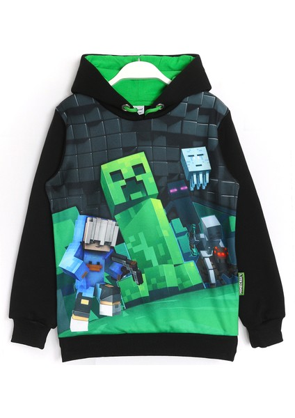 3D Minecraft Baskılı Uzun Kollu 3 Ip Erkek Çocuk Sweatshirt Hoodie