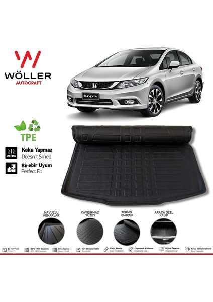 Honda Civic Fb7 Bagaj Havuzu 2012 2016 Arası 3D Wöller Ultraflex Esnek