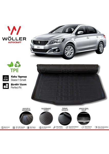 Peugeot 301 Bagaj Havuzu 2012 2022 Arası 3D Wöller Ultraflex Esnek