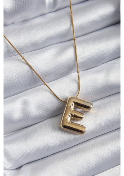 316L Çelik Gold Renk Bubble "e" Harf Model Kadın Kolye