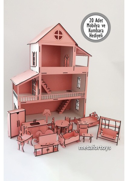 60 cm Isimli Işıklı Ahşap Oyun Evi (Pembe) modelleri
