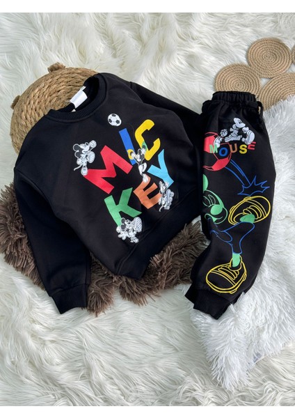 Babyaden 3 Iplik Dokuma Şardonsuz Mickey Baskılı Erkek Çocuk Takım kalıp küçüktür
