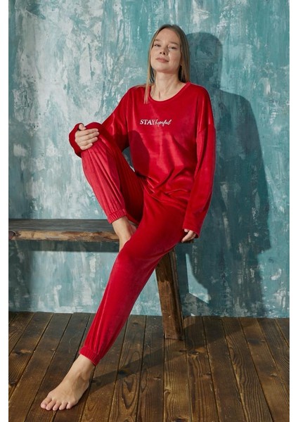 Kadın Pijama Takımı Uzun Kollu Soft Fransız Kadife Kışlık