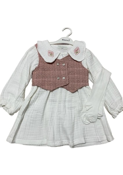 Tüvit Ceketli Kız Çocuk Müslin Elbise