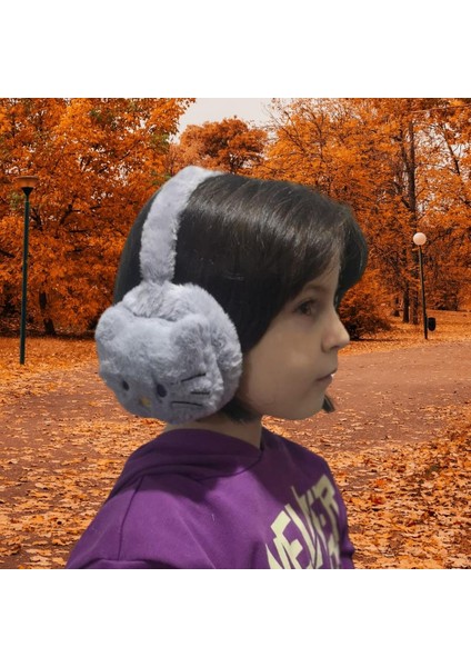 Gri Kedi Tasarım Soğuktan Koruyucu Kulaklık