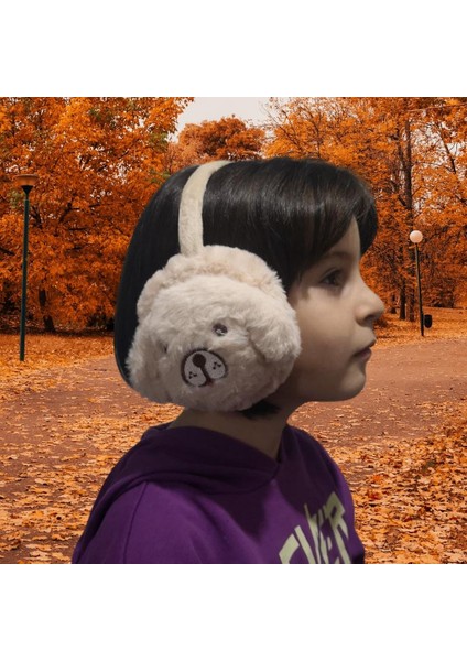 Bej Köpek Tasarım Soğuktan Koruyucu Kulaklık