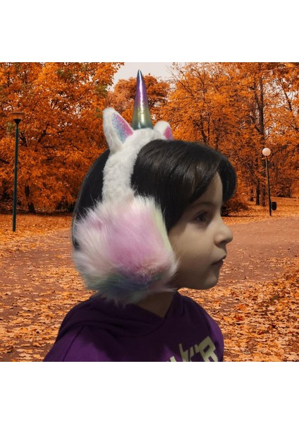 Beyaz Uncrn Tasarım Soğuktan Koruyucu Kulaklık