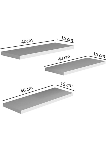 Beyaz Uçan Duvar Rafı 3 Lü Set Gizli Raf Dekoratif Tasarım Aksesuar Rafı Kitaplık Ekta Mobilya