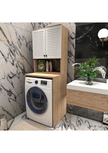 Yıldız Elegance Banyo Dolabı Çamaşır Makinesi Dolabı Ahşap-Beyaz