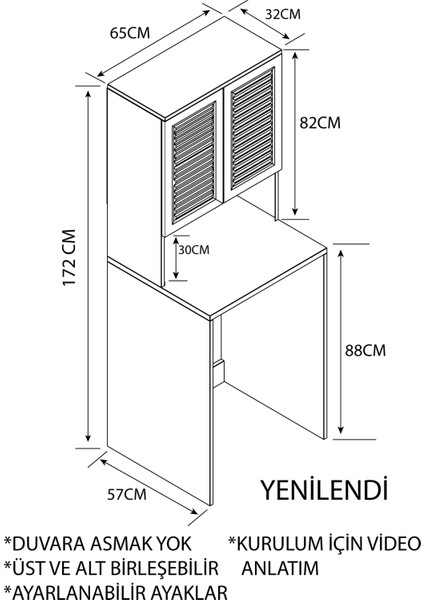 Yıldız Elegance Banyo Dolabı Çamaşır Makinesi Dolabı Ahşap-Beyaz