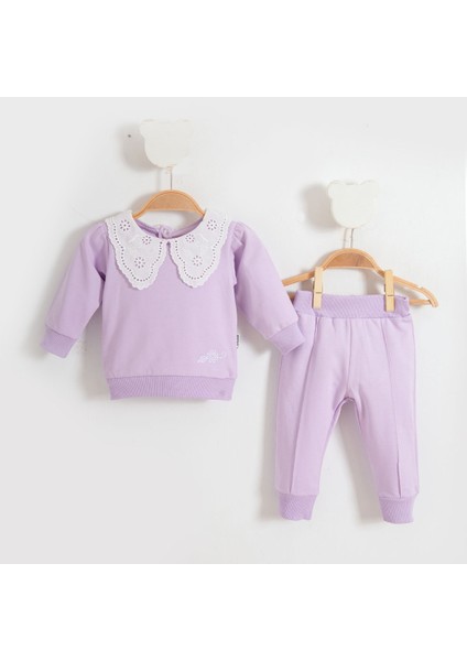 Fisto Yakalı Lila Kız 2li Eşofman Takım