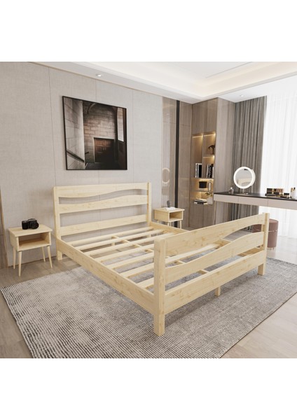 Okyanus Model Vernikli Çam Ahşap Karyola