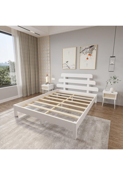 Lotus x Model Beyaz Renk Çam Ahşap Karyola