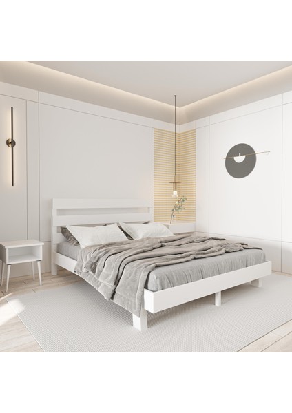 Natura New Model Beyaz Renk Çam Ahşap Karyola ve Iki Komodin Set