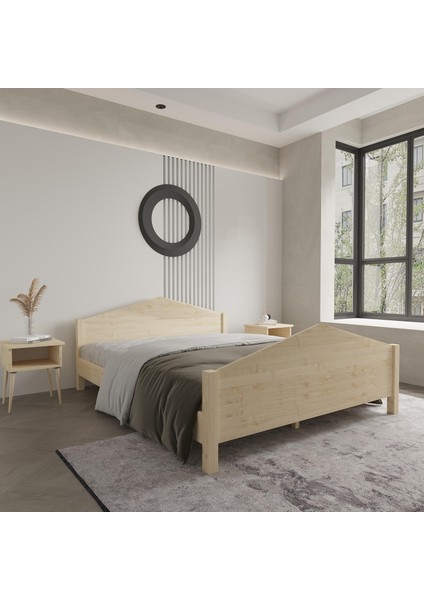 Milano Model Doğal Çam Ahşap Karyola ve Iki Komodin Set
