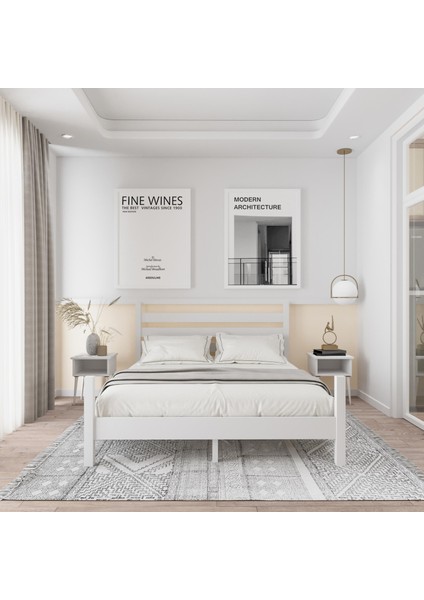 Urban Model Beyaz Renk Çam Ahşap Karyola