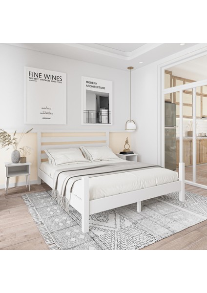 Urban Model Beyaz Renk Çam Ahşap Karyola
