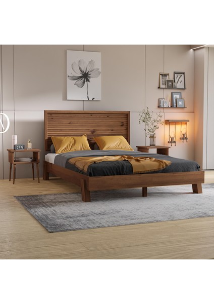 Ebruli Model Ceviz Renk Çam Ahşap Karyola modelleri