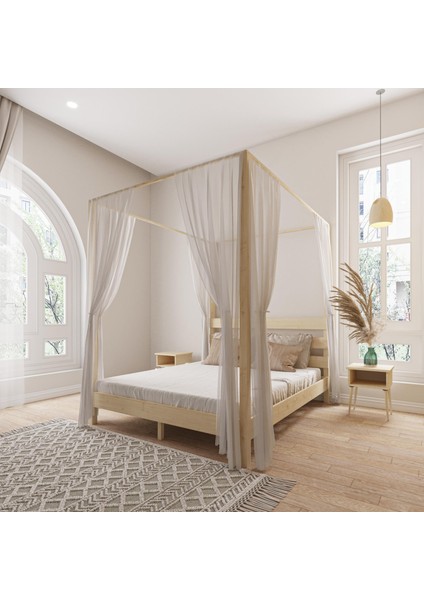 Natura Model Cibindirik Askılıklı Doğal Çam Ahşap Karyola