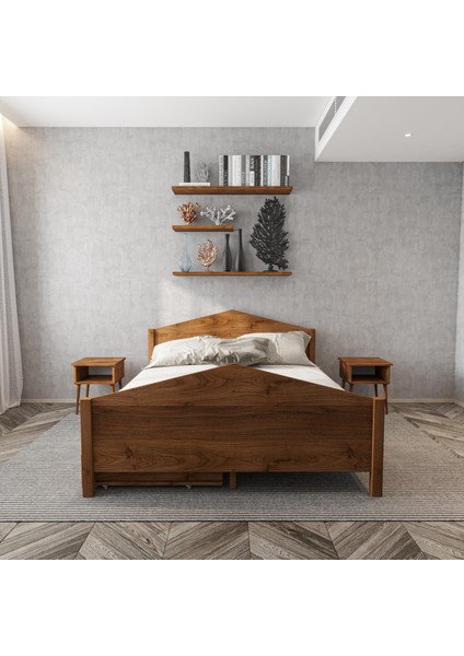 Milano Model Dört Çekmeceli Model Ceviz Renk Çam Ahşap Karyola ve Iki Komodin Set fiyatları