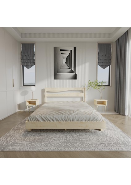 Okyanus New Model Doğal Renk Çam Ahşap Karyola