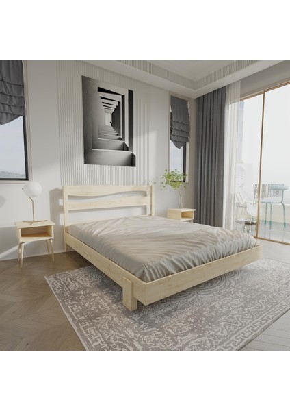 Okyanus New Model Doğal Renk Çam Ahşap Karyola