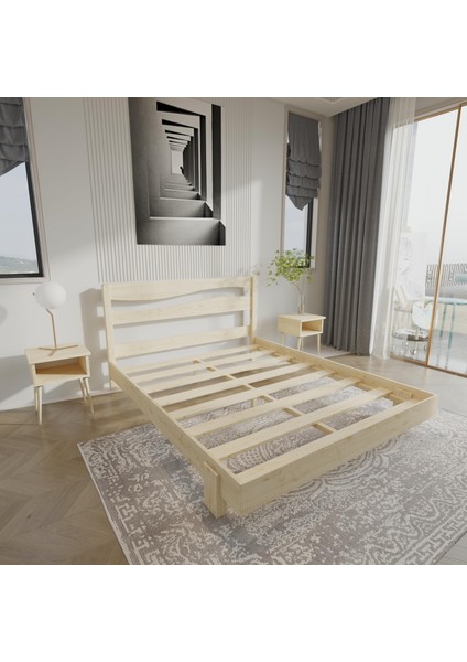 Okyanus New Model Doğal Renk Çam Ahşap Karyola