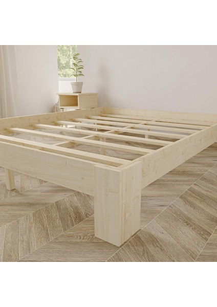 Soft Model Vernikli Çam Ahşap Karyola ve Iki Komodin Set