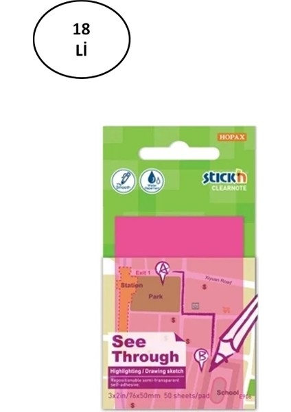 Şeffaf Postit 76 x 51 Yarı Saydam Neon Pembe 50 Yaprak