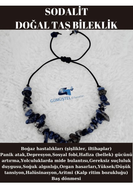 Sertifikalı Doğal Kırık Taş Sodalit Taşı Bileklik Asansörlü Kilit Sistemi