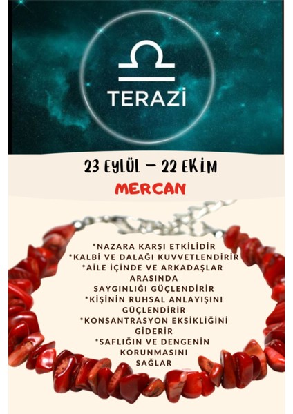 Burç Taşı Terazi Burcu Mercan Taşı Bileklik