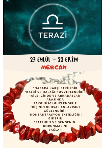 Doğal Taş Dünyası Burç Taşı Terazi Burcu Mercan Taşı Bileklik