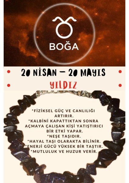 Sertifikalı Burç Taşı Boğa Burcu Yıldız Taşı Bileklik