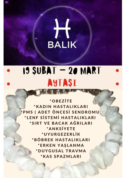 Sertifikalı Burç Taşı Balık Burcu Aytaşı Bileklik