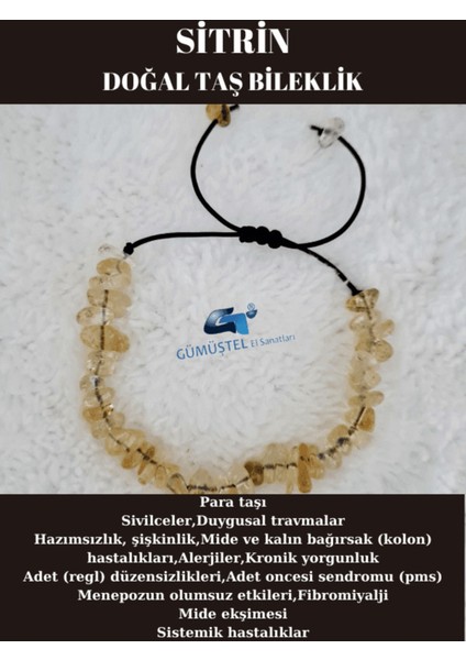 Sertifikalı Doğal Kırık Taş Sitrin Taşı Bileklik Asansörlü Kilit Sistemi