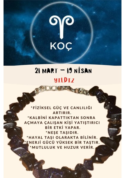 Sertifikalı Burç Taşı Koç Burcu Yıldız Taşı Bileklik