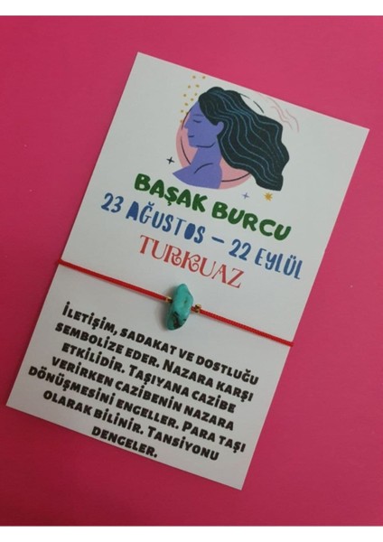 Sertifikalı Başak Burcu Turkuaz Doğal Taşlı Ip Burç Bilekliği