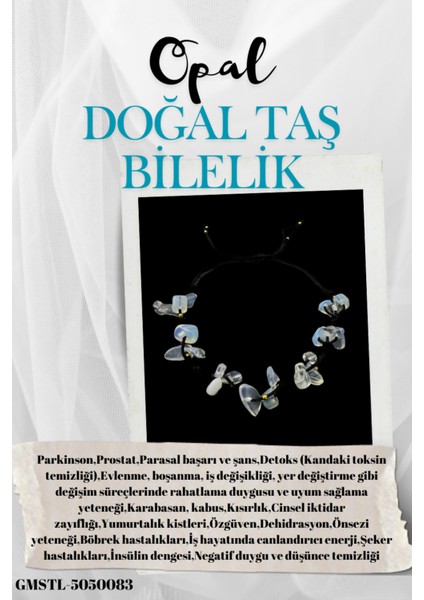 Doğal Taş Opal Bileklik Özel Tasarım El Yapımı Asansör Kilit Sistemi