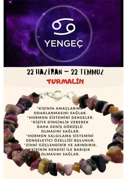 Sertifikalı Burç Taşı Yengeç Burcu Turmalin Taşı Bileklik