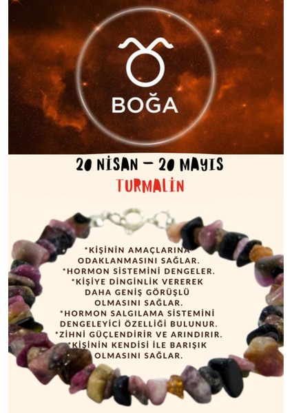 Sertifikalı Burç Taşı Boğa Burcu Turmalin Taşı Bileklik