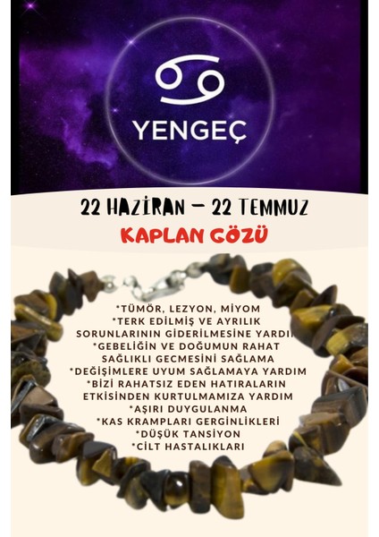 Sertifikalı Burç Taşı Yengeç Burcu Kaplan Gözü Taşı Bileklik