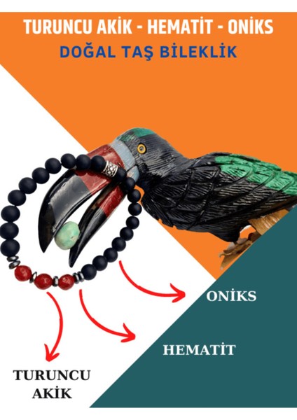 Doğal Taş Turuncu Akik Hematit Oniks Doğal Taş Bileklik