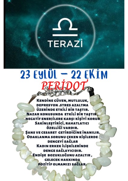 Burç Taşı Terazi Burcu Peridot Taşı Bileklik
