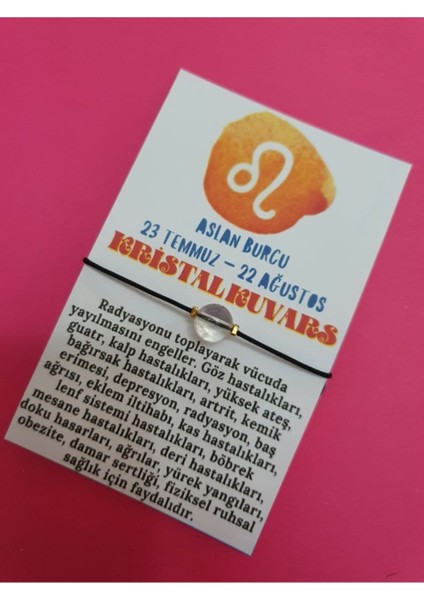 Aslan Burcu Kristal Kuvars Doğal Taş Ip Burç Bilekliği