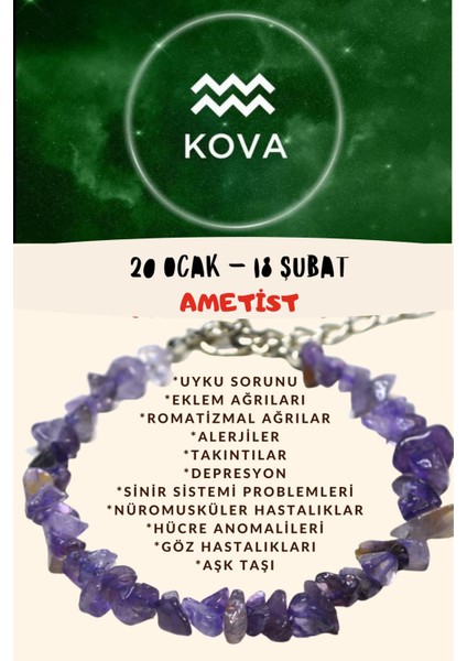 Sertifikalı Burç Taşı Kova Burcu Ametist Taşı Bileklik