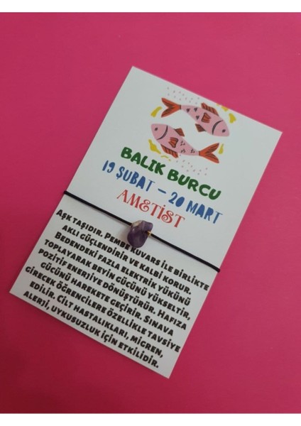 Sertifikalı Balık Burcu Ametist Doğal Taşlı Ip Burç Bilekliği