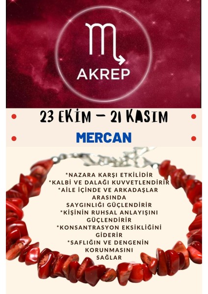 Burç Taşı Akrep Burcu Mercan Taşı Bileklik