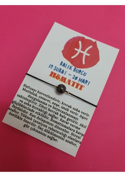 Balık Burcu Hematit Doğal Taş Ip Burç Bilekliği